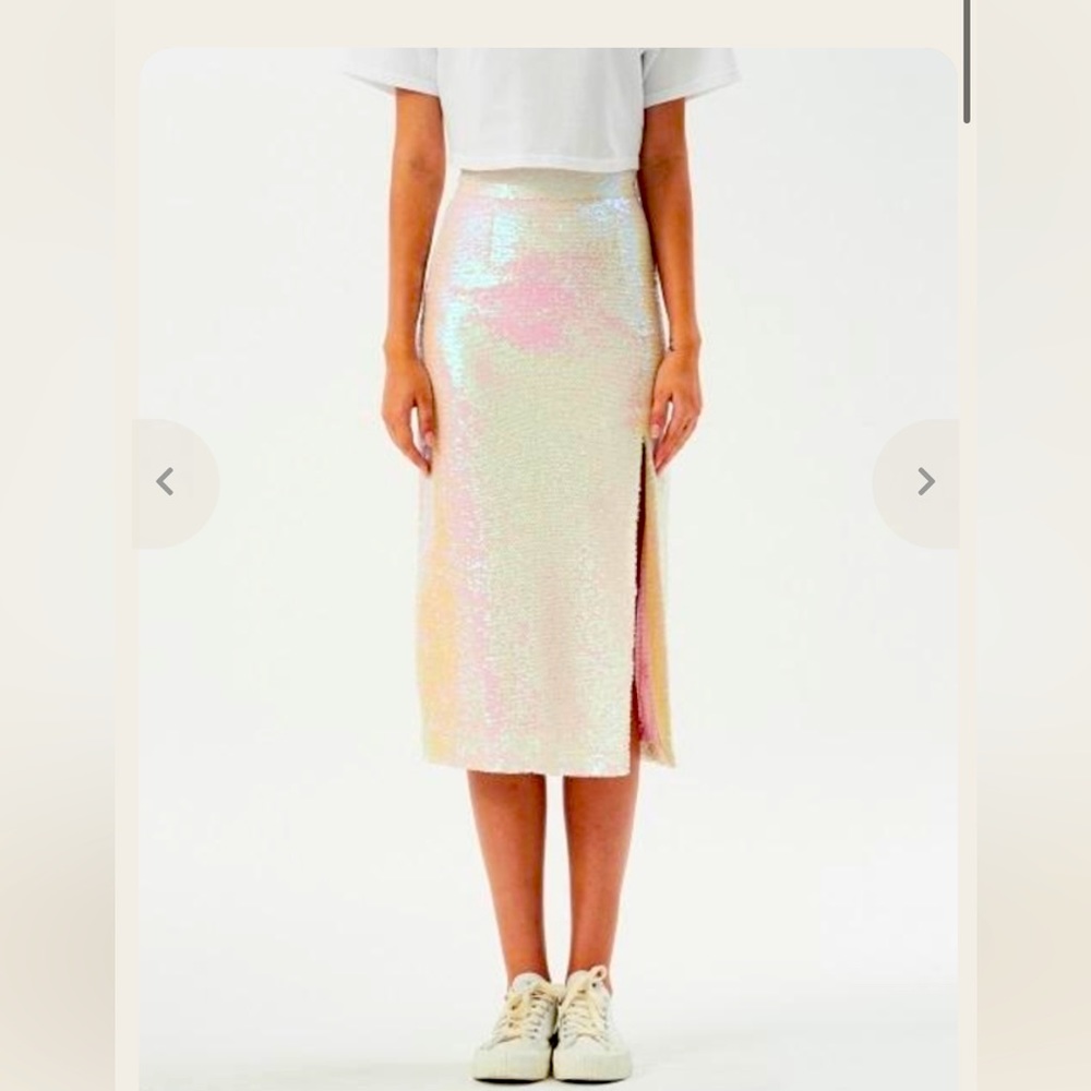 Pink Sequence Pencil Skirt With Slit, Size 2